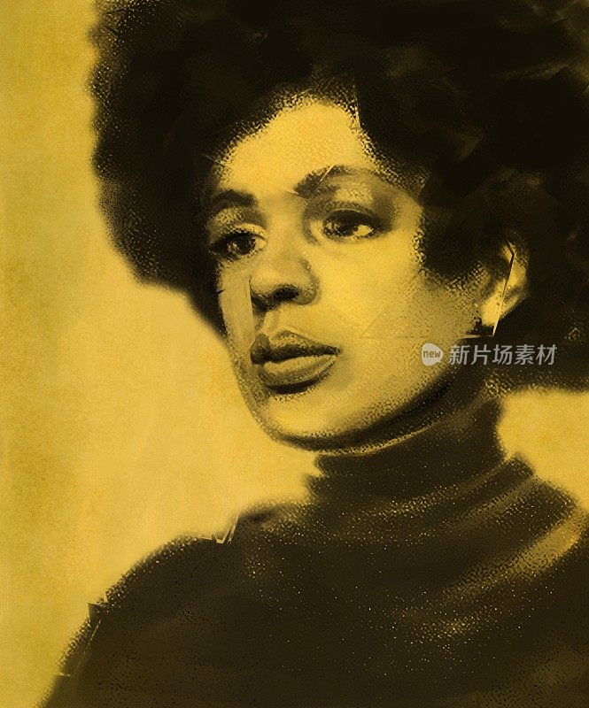 Portrait of a black woman with thick black hair in retro style